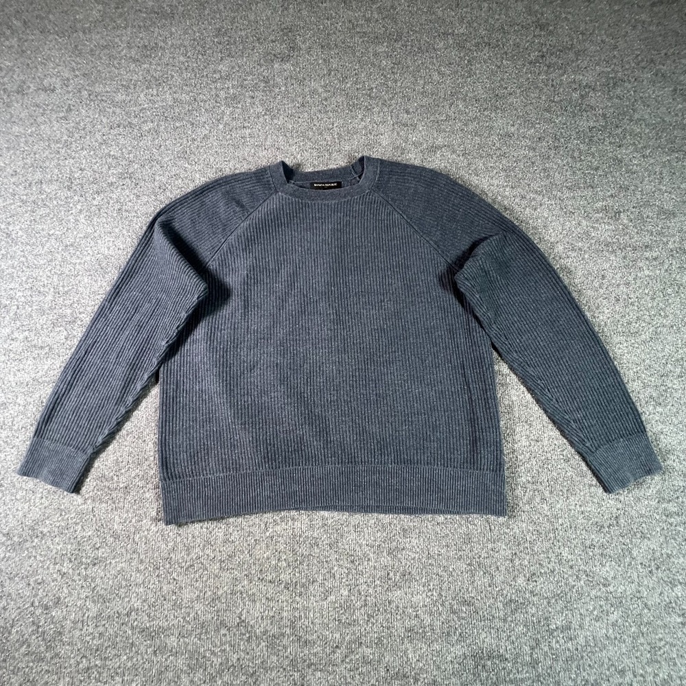 Banana Republic Mens XL Gray Ribbed Knit Raglan Sweater 859007-01
